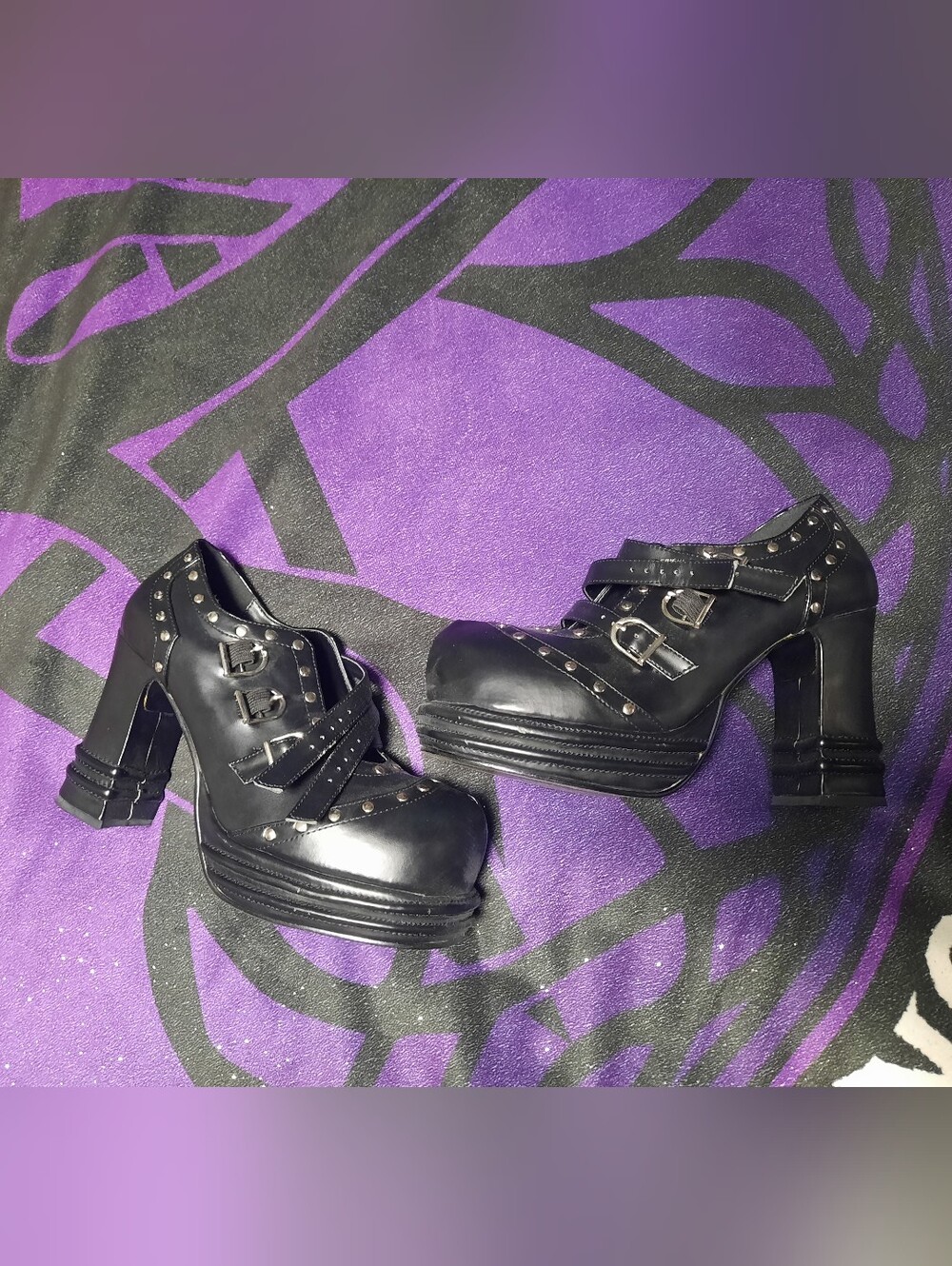 Demonia Studded Platform Mary Jane Heels